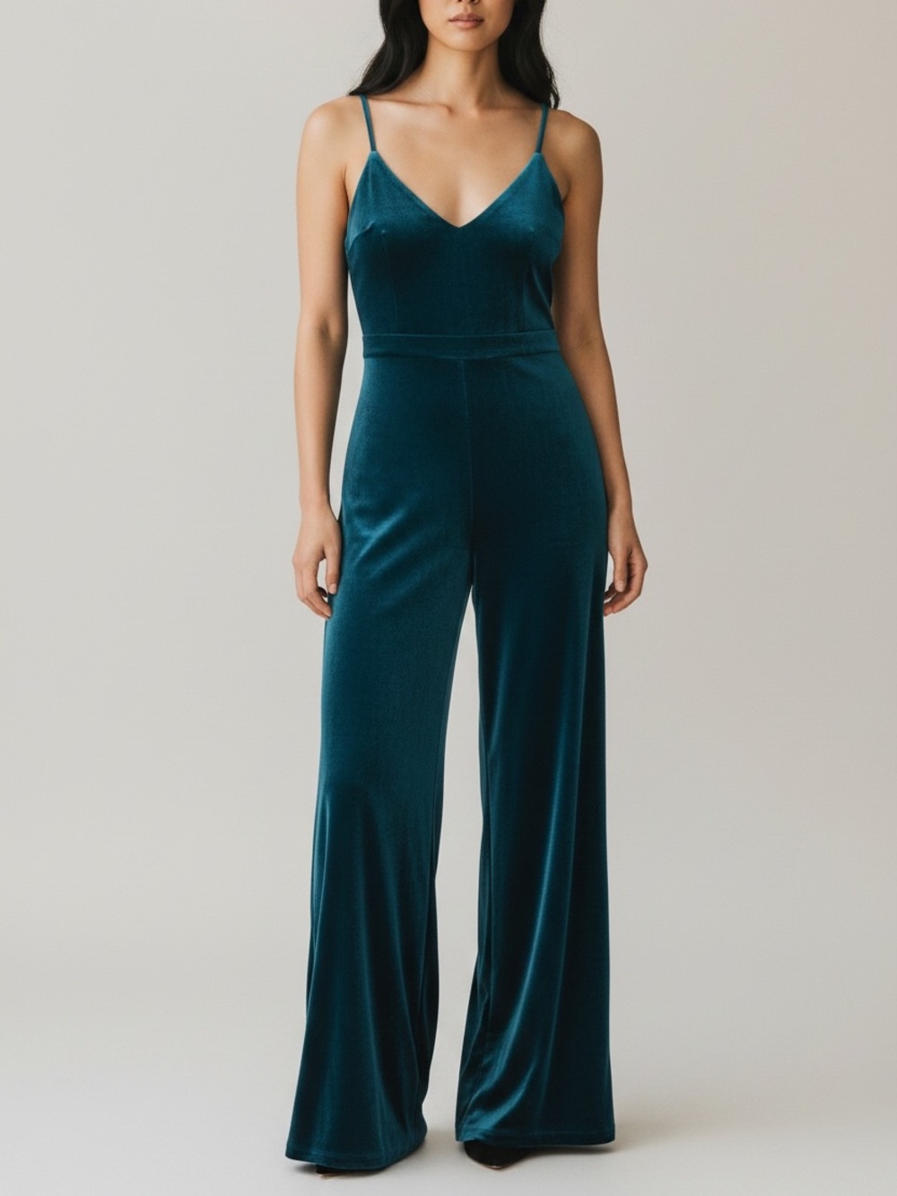 4Sienna Blue Velvet Metallic Wide Leg Jumpsuit
